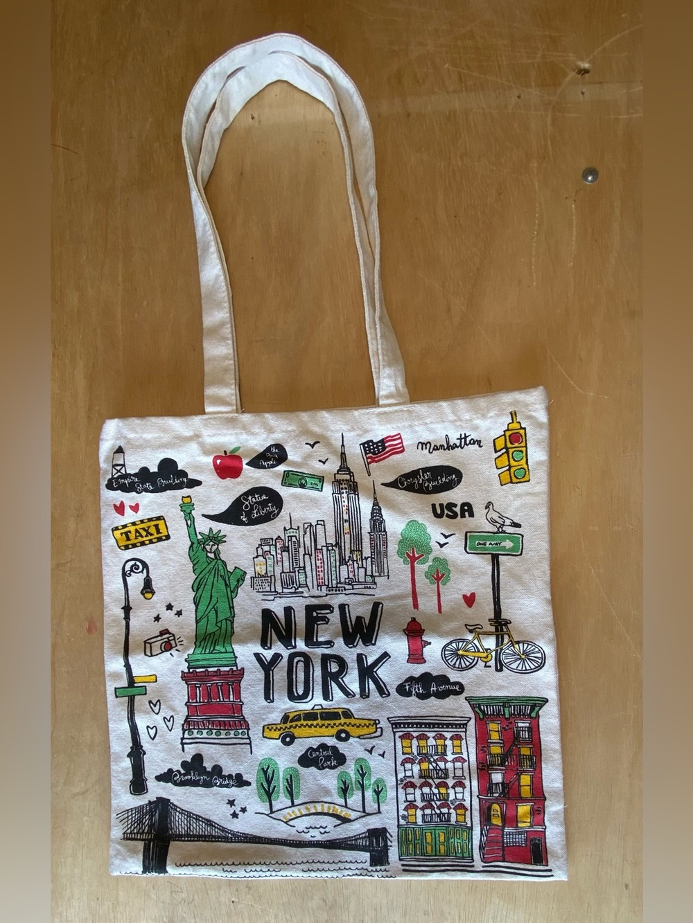 New York Illustrated Canvas Tote Bag in Cream